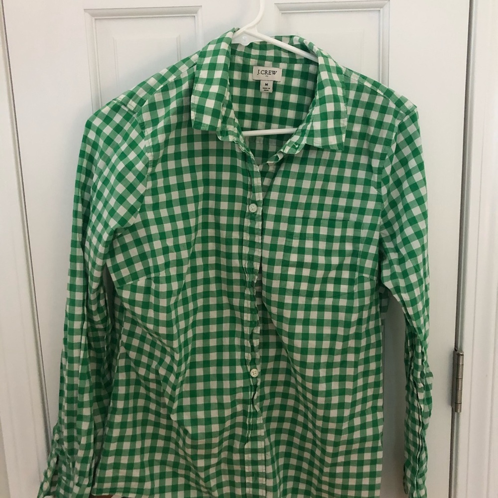 Jcrew green gingham shirt